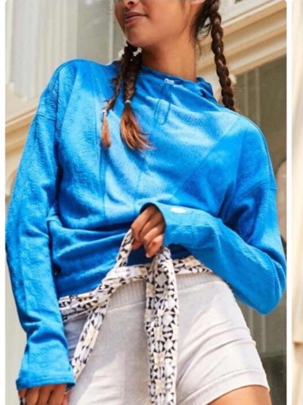 Free People FP Movement Tap In Cable Layering Hoodie Blue L